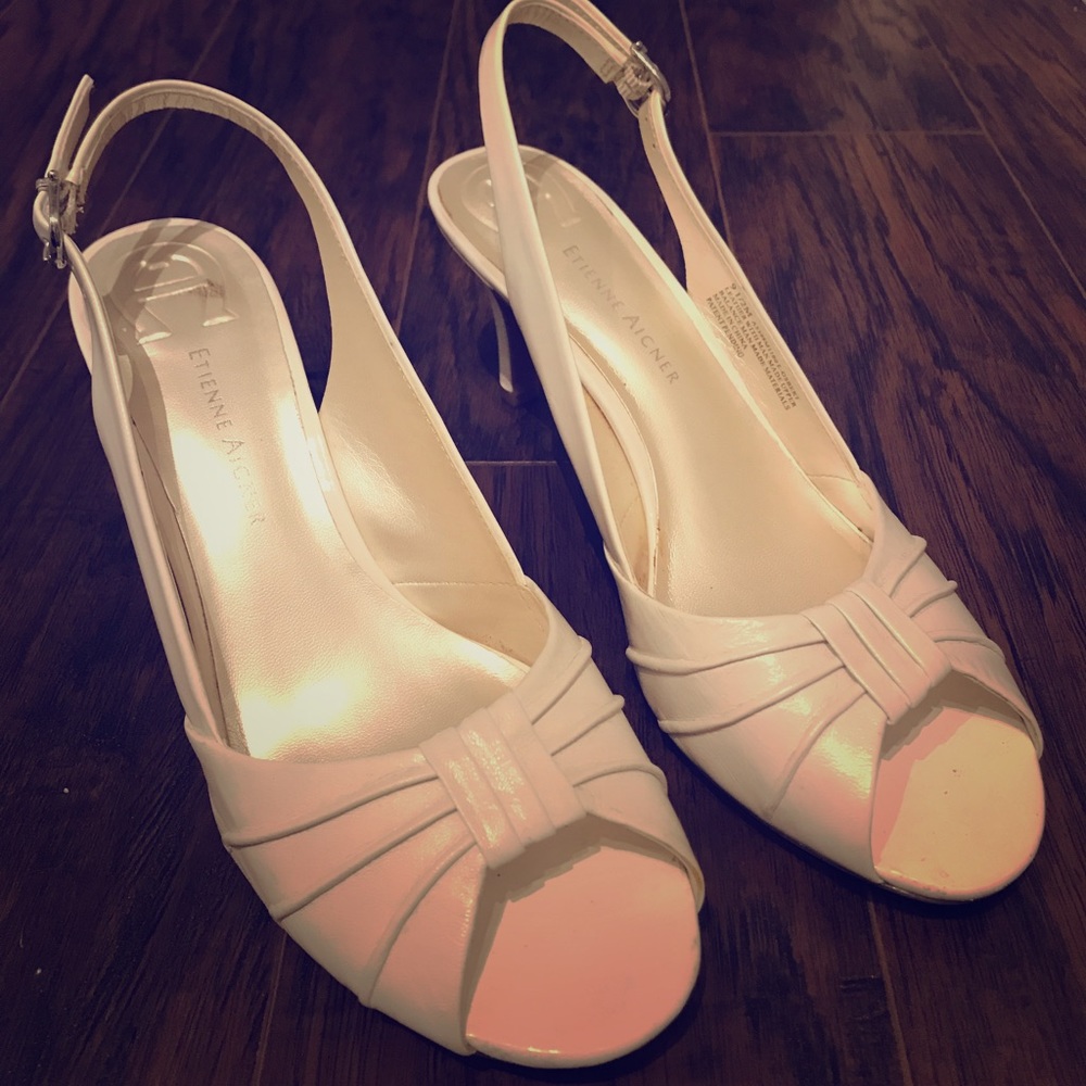 Etienne Aigner White Sling Back Pumps